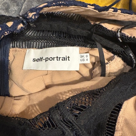 SELF PORTRAIT Navy and Beige Lace Dress - Picture 4 of 4